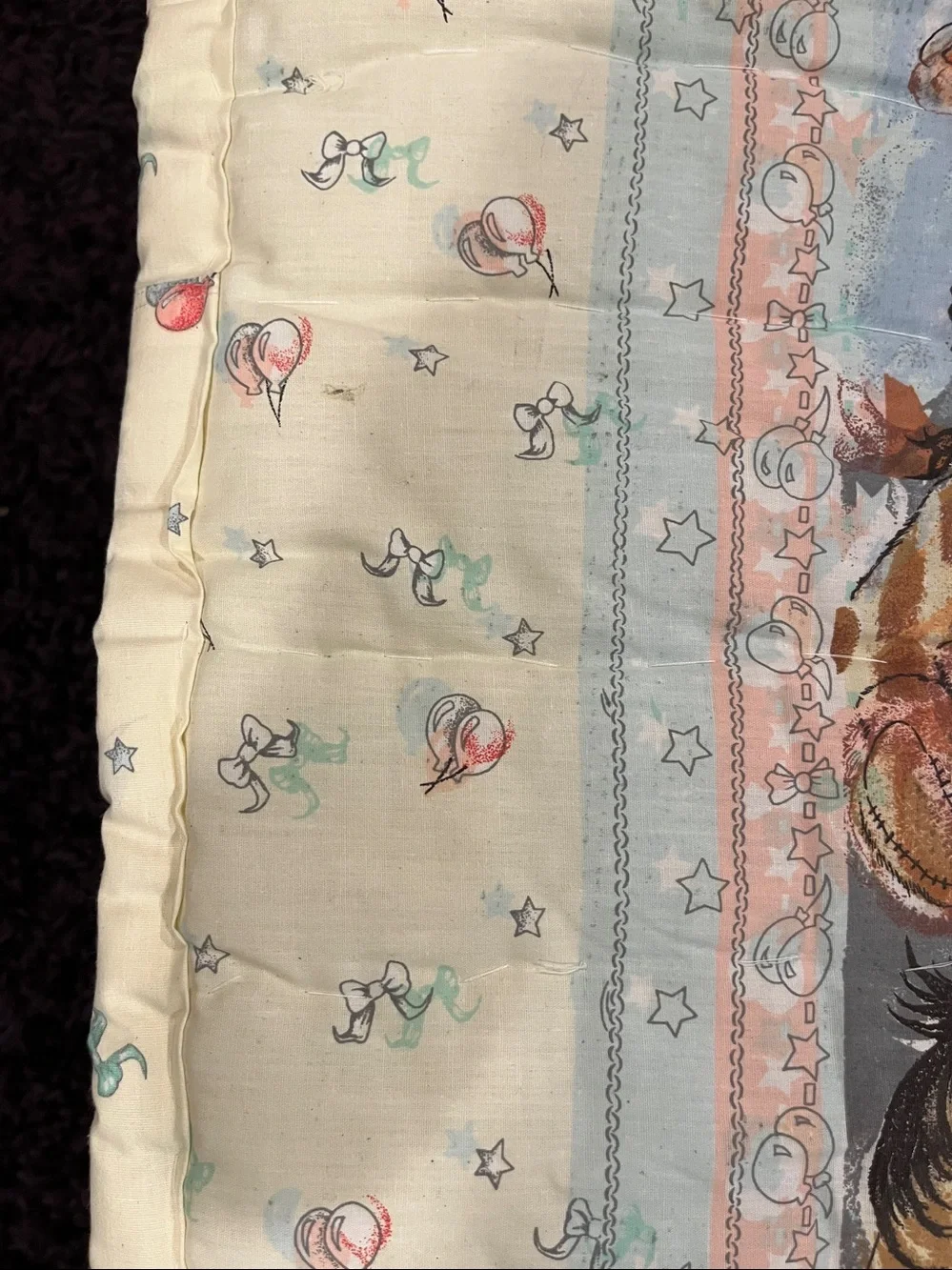 once upon a Time Teddy Bear Story Quilted Baby Blanket - Cream, Blue, Red